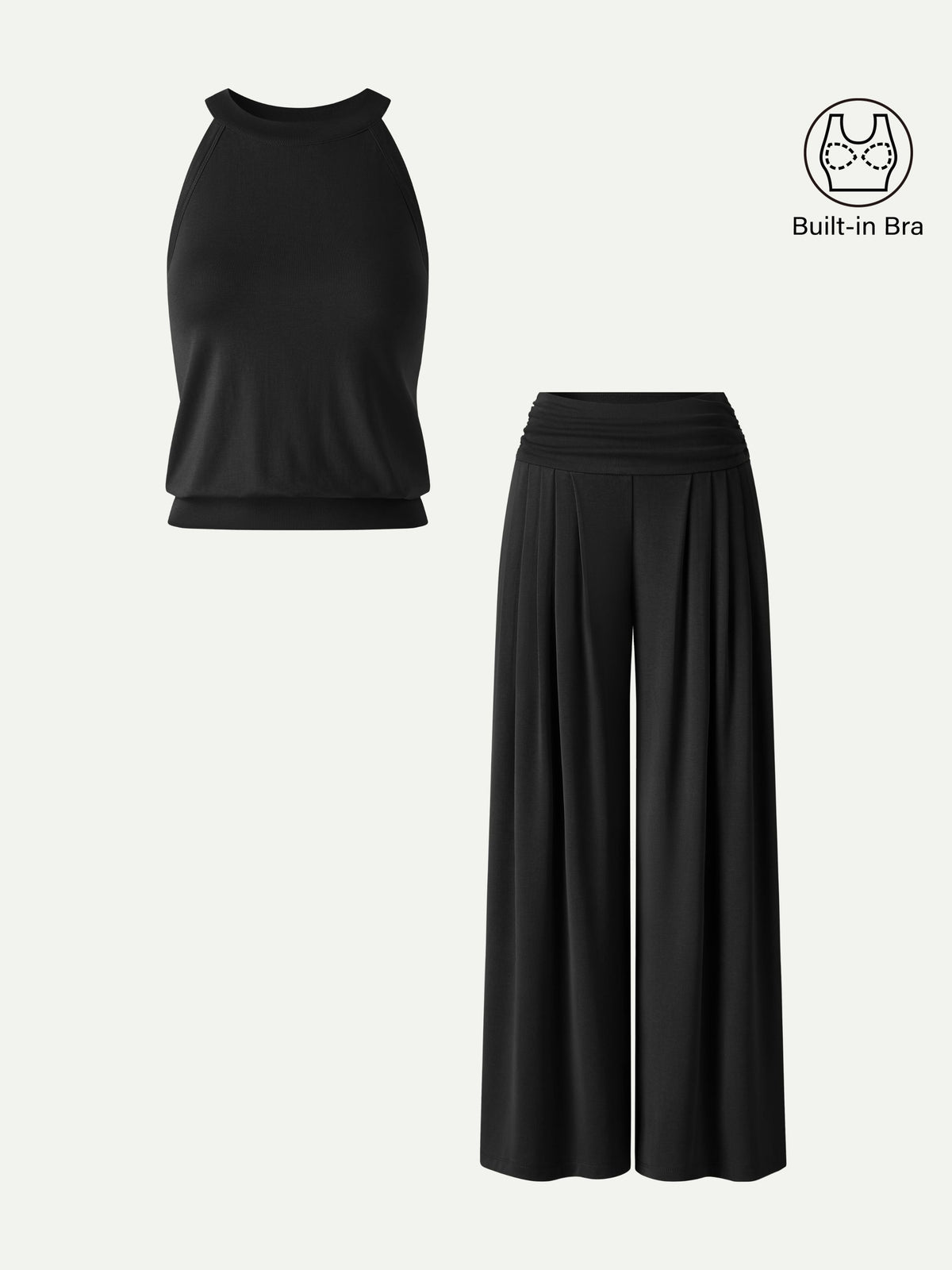 Set 2 Pezzi: Canotta Halter e Pantalone Arricciato