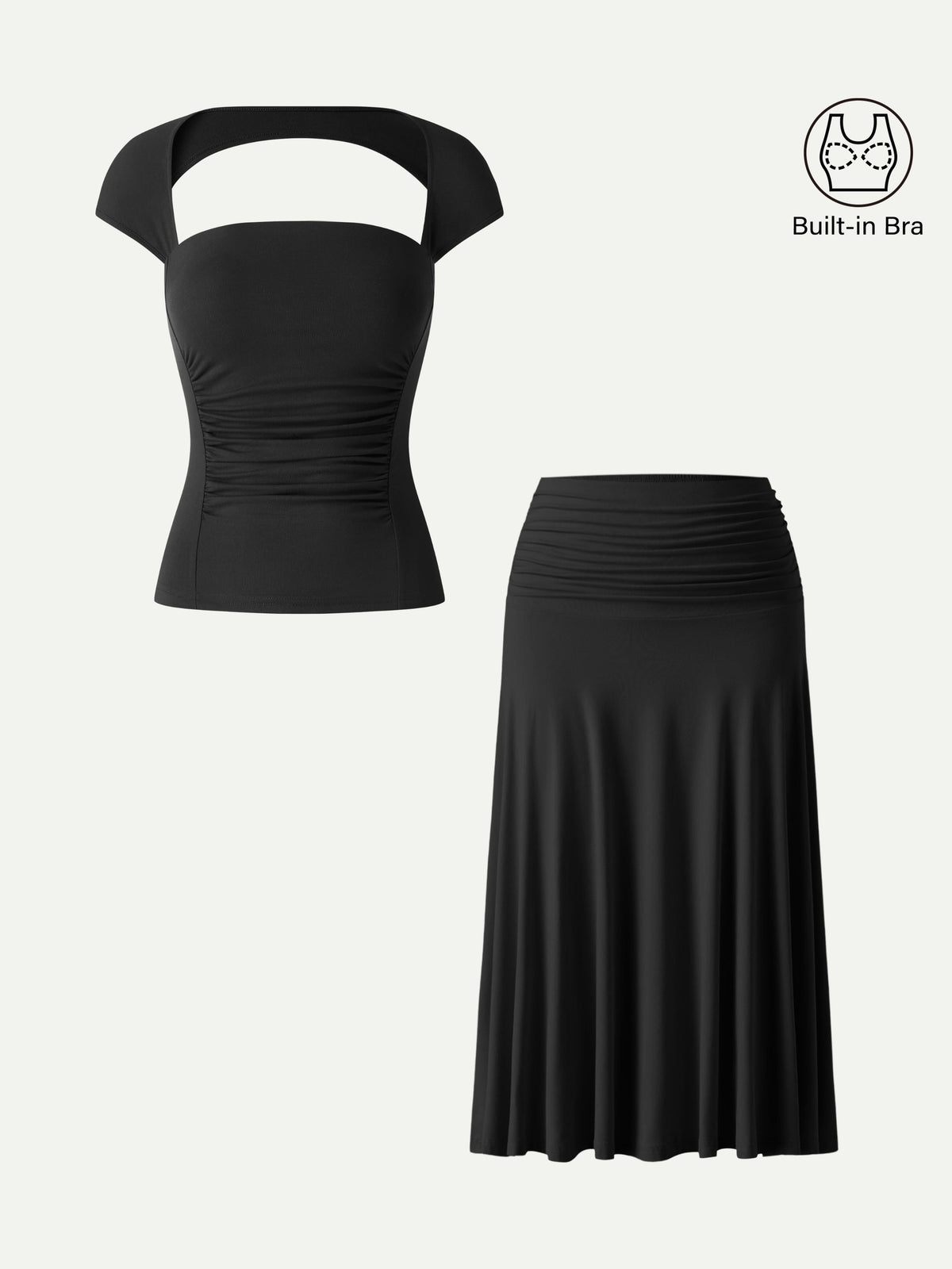Set 2 Pezzi: Top Schiena Scoperta e Gonna Midi