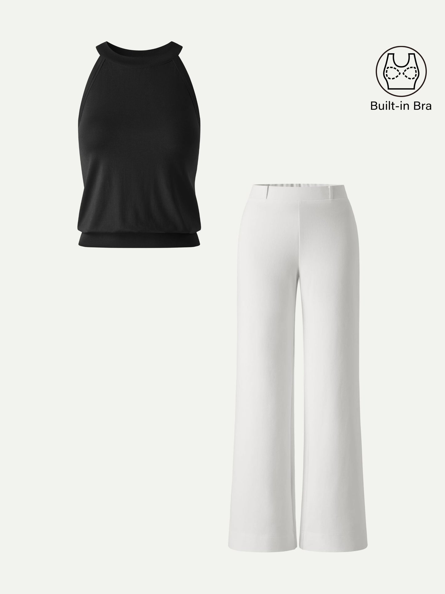Set 2 Pezzi: Top Halter e Pantaloni a Gamba Larga con Tasche