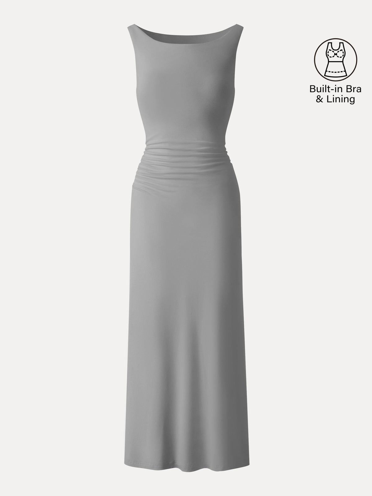 Matte Smooth Boatneck Ruched Midi Bra Dress