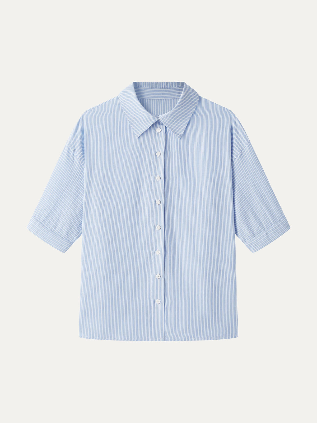 Camicia in Popeline con Collo e Maniche a Gomito