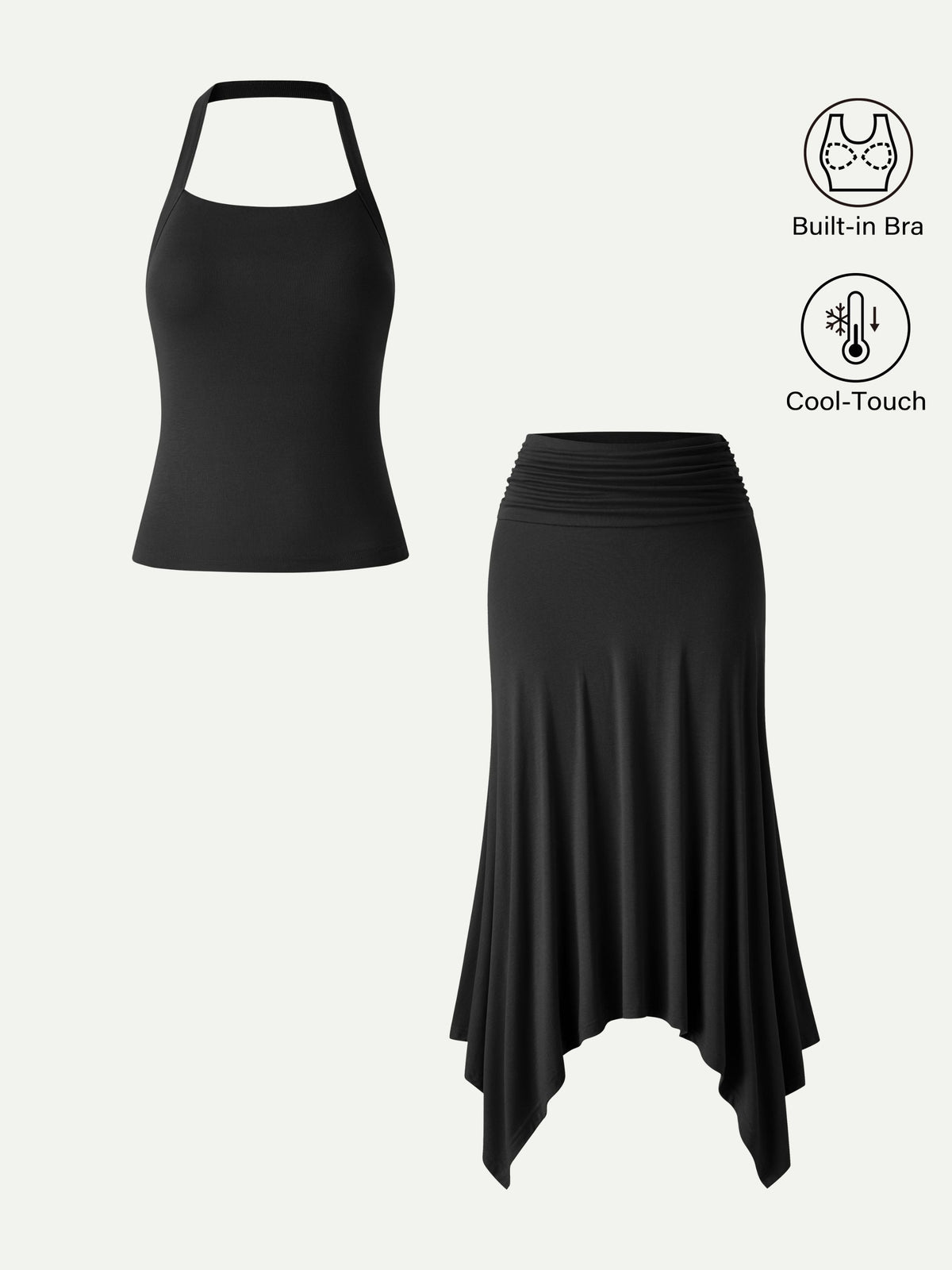 Set 2 Pezzi: Top Halter e Gonna con Orlo a Fazzoletto