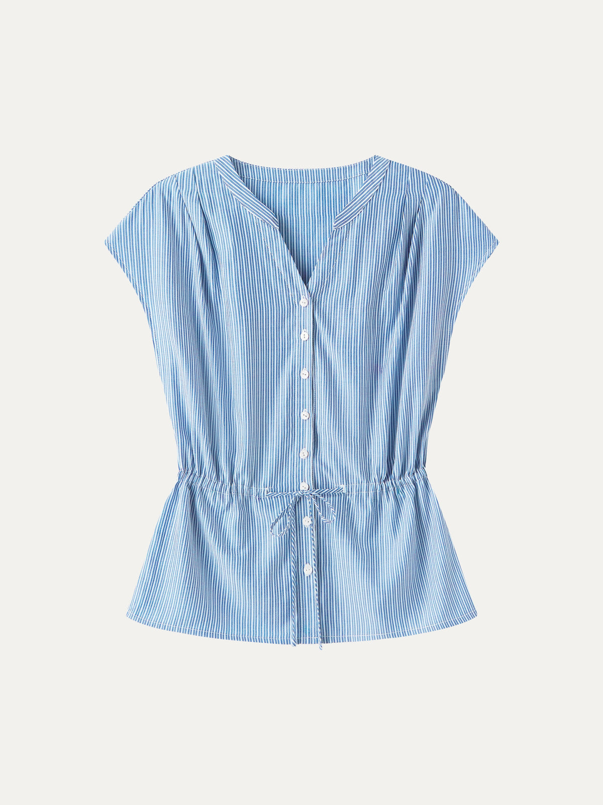 Camicia in Popeline a Collo a V Intagliato con Coulisse