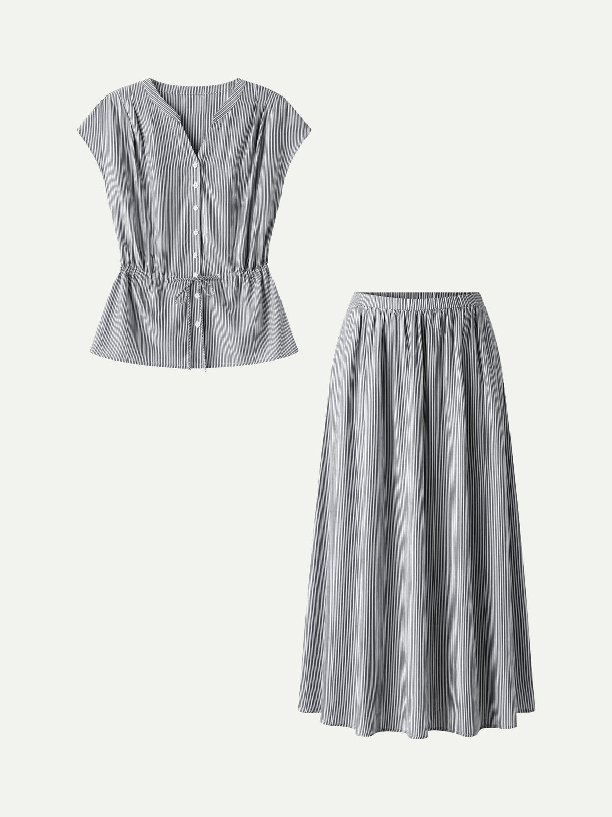 Set 2 Pezzi: Camicia in Popeline e Gonna Midi