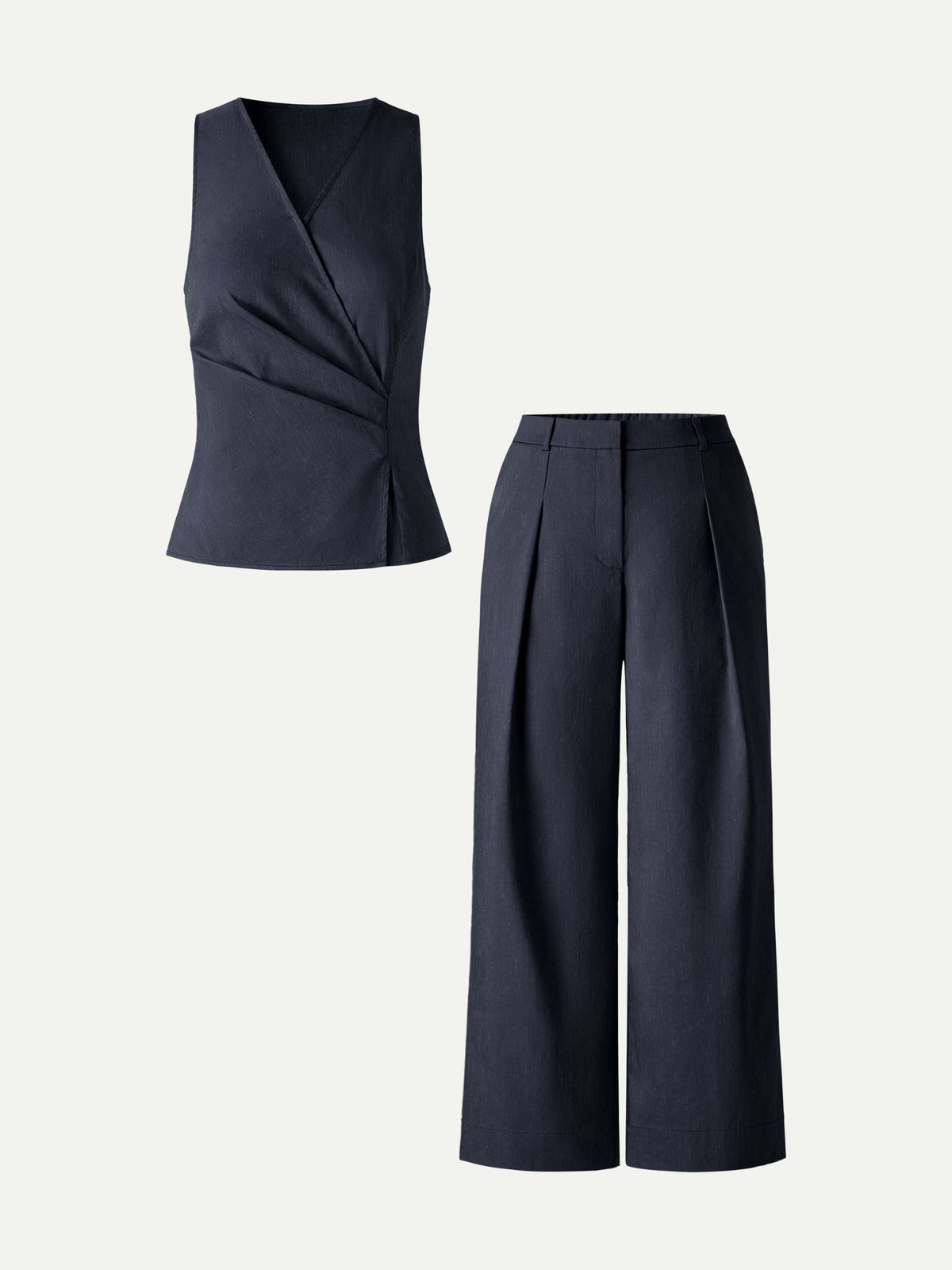 2Pcs Set Top with Side Twist & Cropped Wide Leg Pants