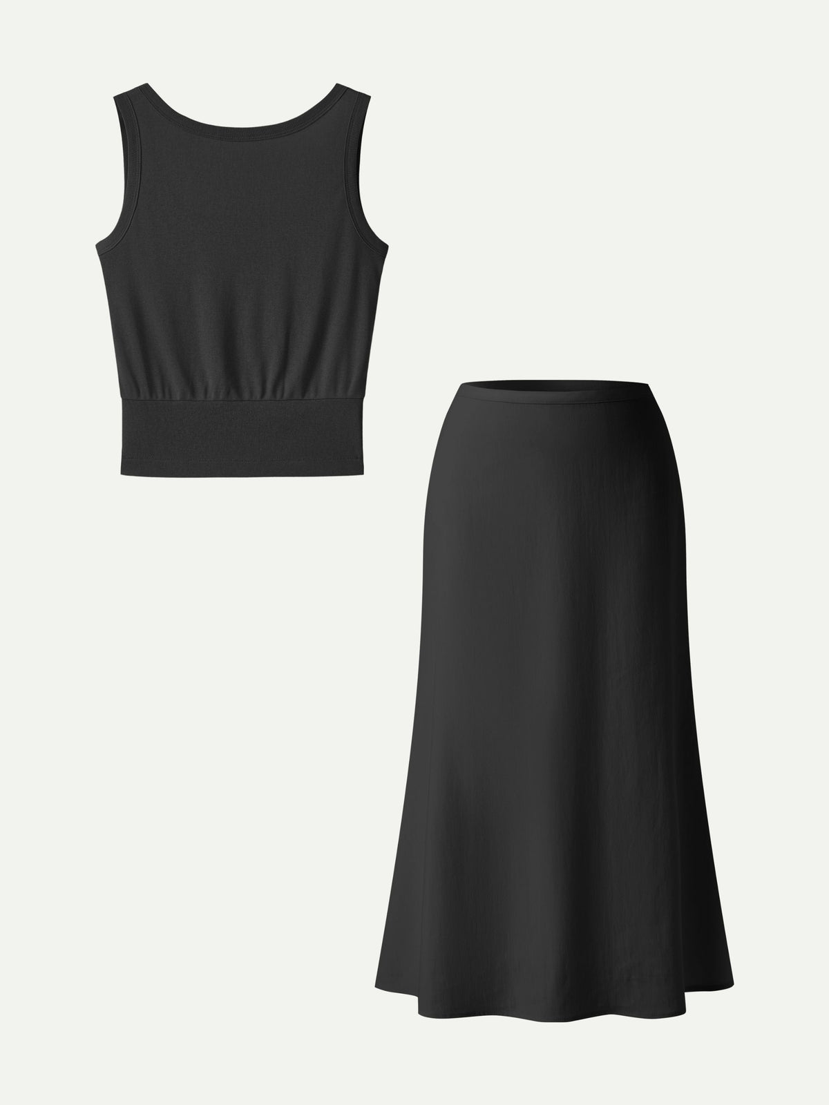 Set 2 Pezzi: Top Reversibile a Collo Barchetta e Gonna Maxi Svasata