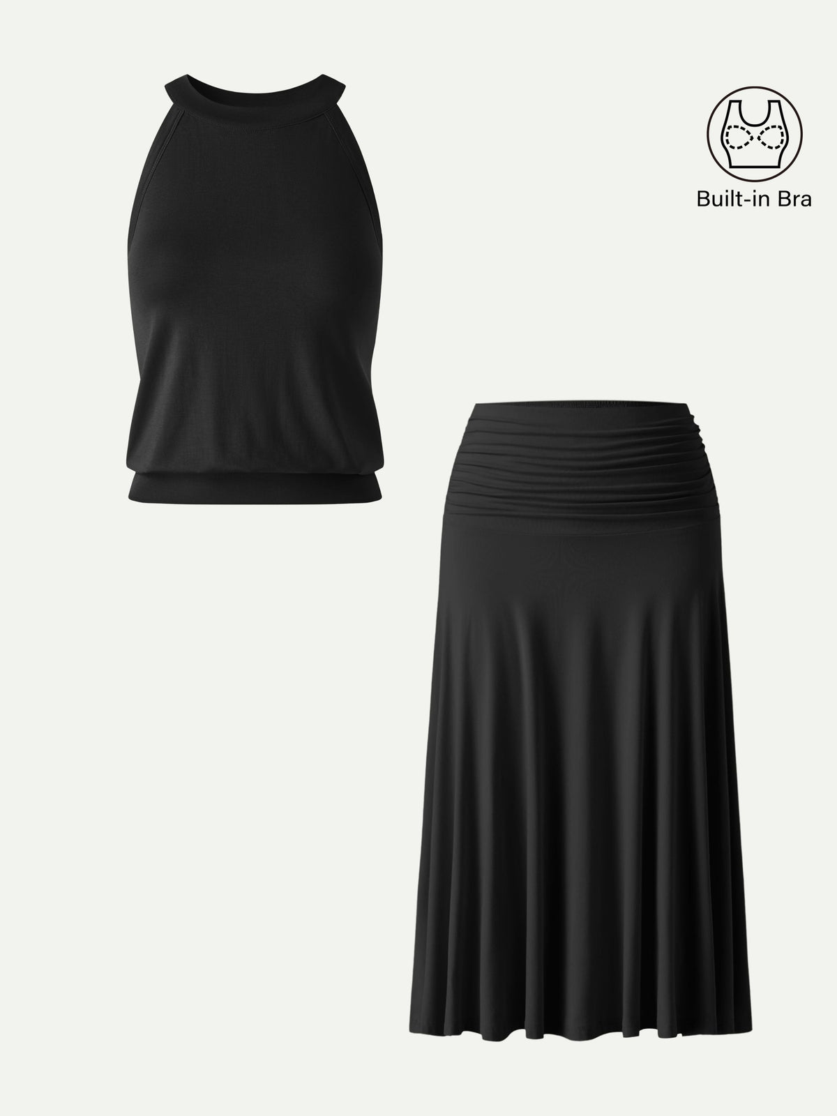 Set 2 Pezzi: Top Halter e Gonna Midi a Trapezio