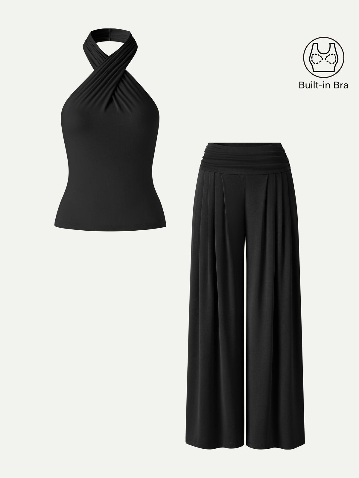Set 2 Pezzi: Top Incrociato e Pantalone Palazzo