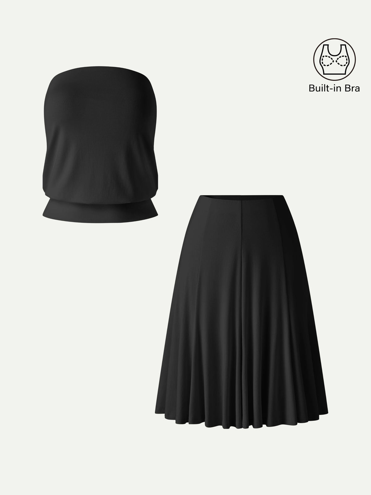 Set 2 Pezzi: Top a Bra con Orlo a Fascia e Gonna al Ginocchio