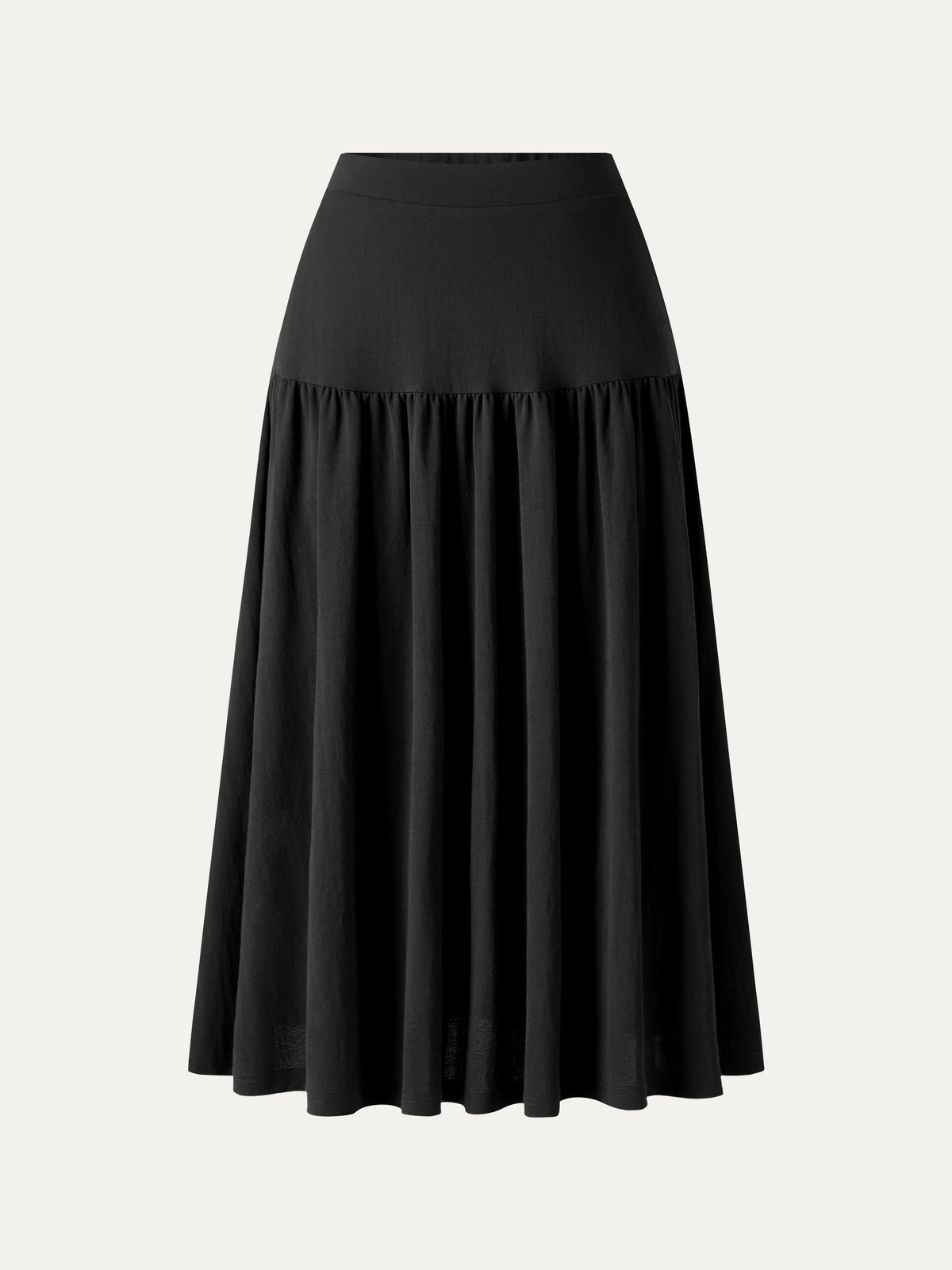 Cotton-Linen Gathered Midi Skirt with Pockets