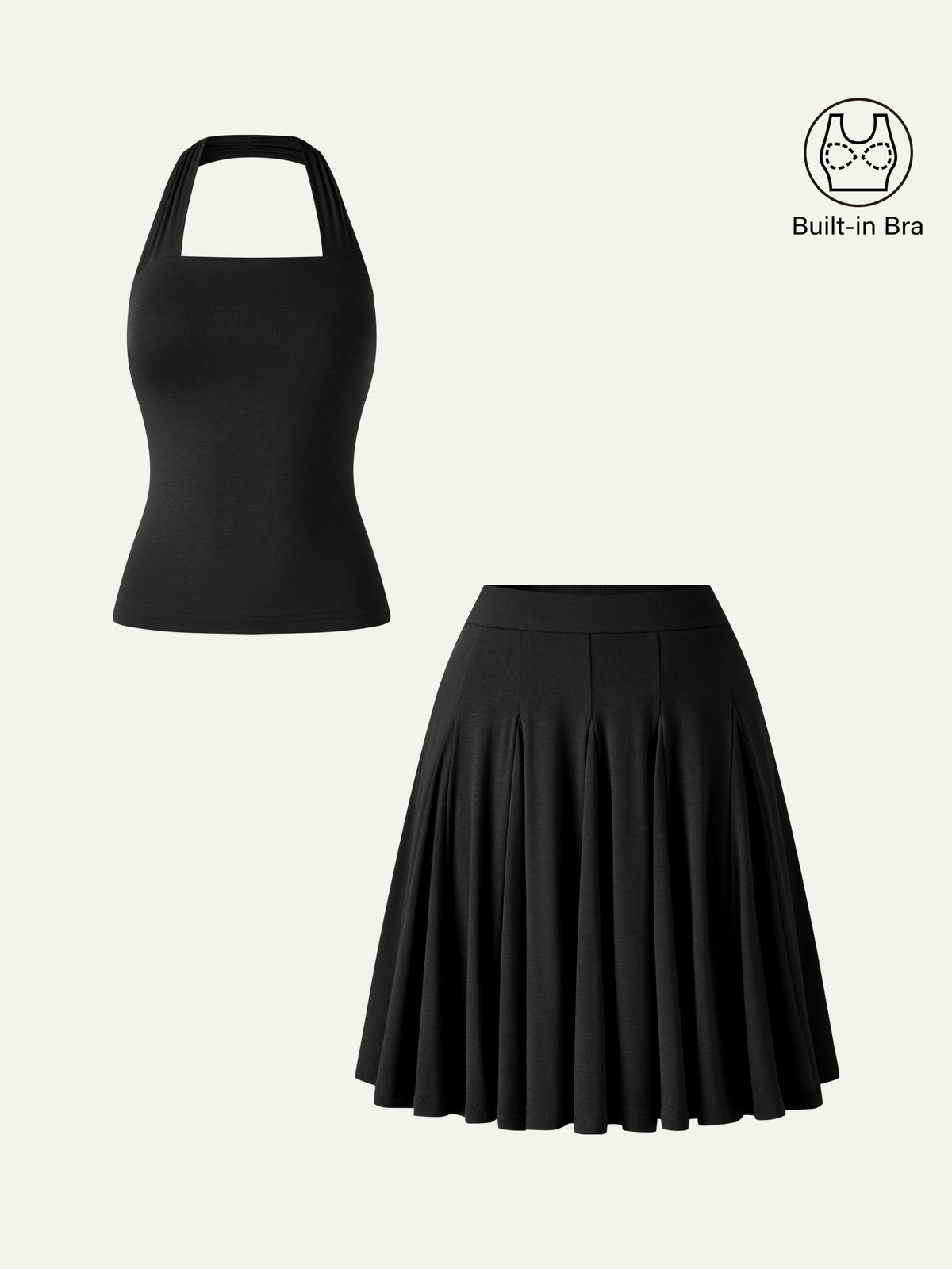 Set 2 Pezzi: Top Halter da Sera e Gonna Svasata al Ginocchio