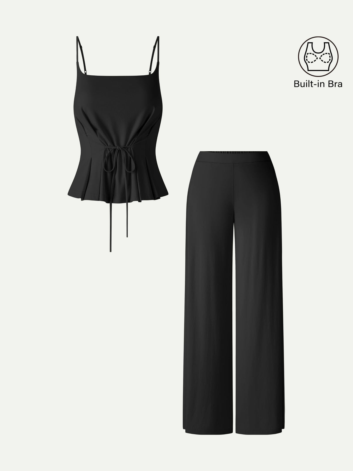 2Pcs Set Spaghetti Bra Top & Wide Leg Pants with Pockets
