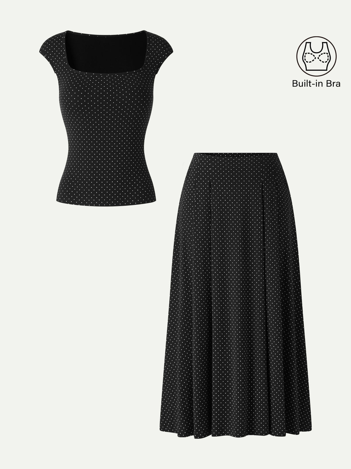 2Pcs Set Square Neck Bra Top & Midi Skirt with Pockets