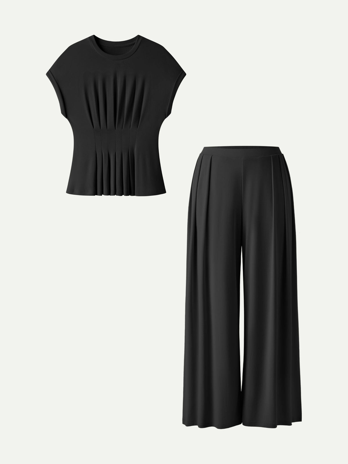 Set 2 Pezzi: T-Shirt Girocollo e Pantalone a Gamba Larga
