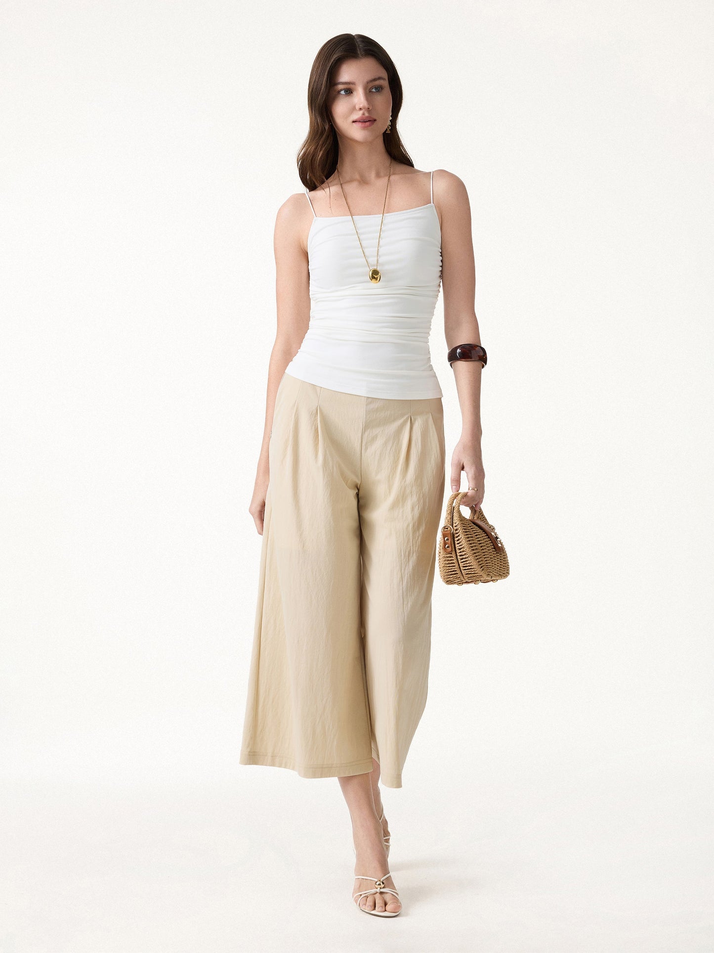 Square Neck Ruched Spaghetti Bra Top