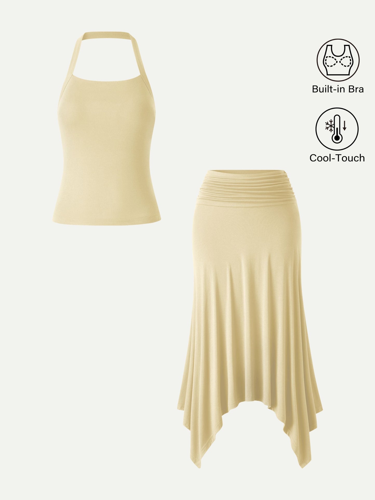 Set 2 Pezzi: Top Halter e Gonna con Orlo a Fazzoletto