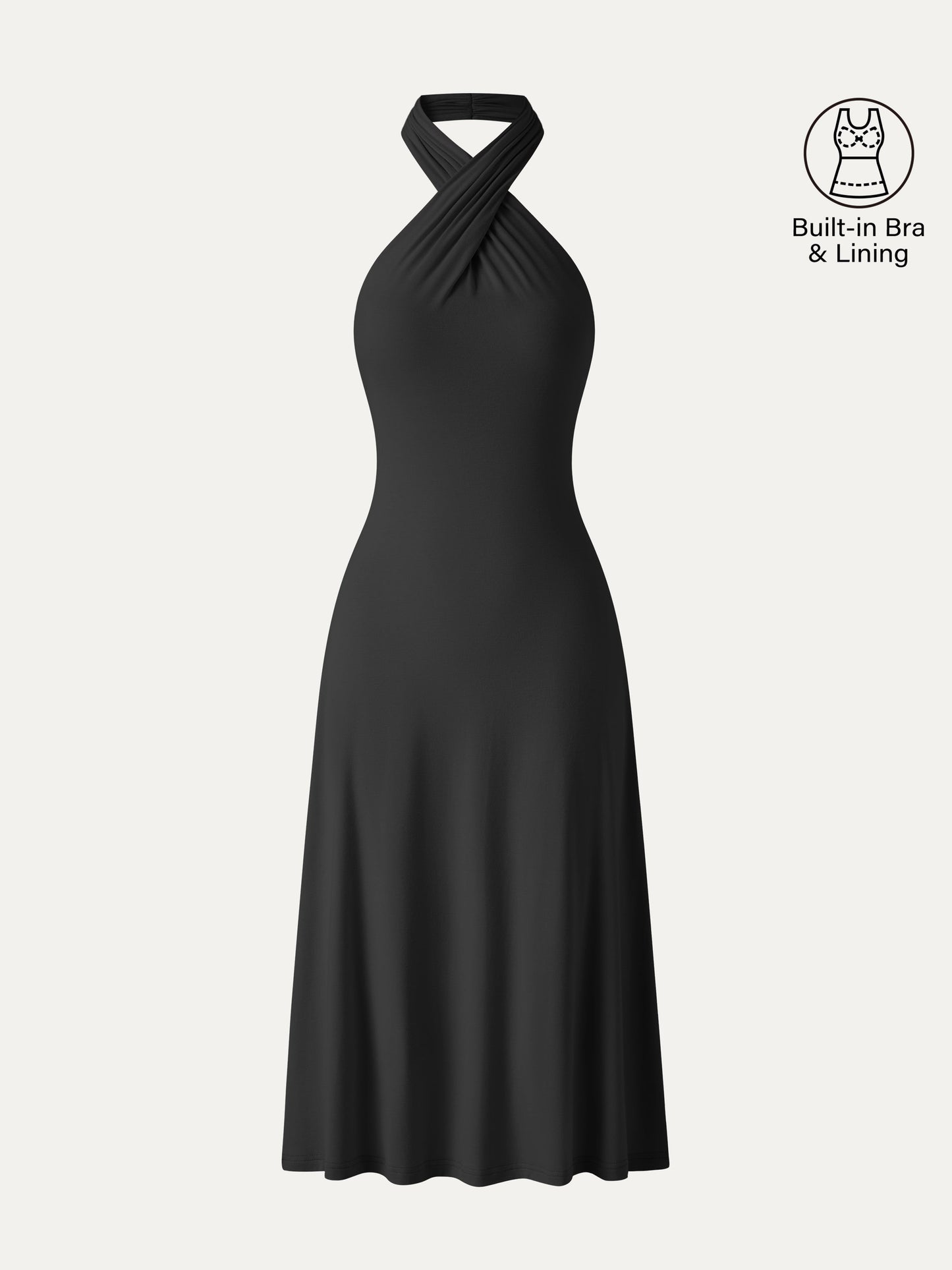 CoolTouch Criss-Cross Halter Open-Back Midi Bra Dress