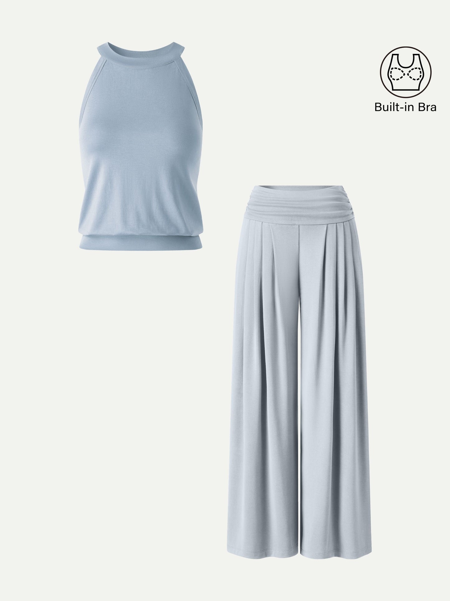 Set 2 Pezzi: Canotta Halter e Pantalone Arricciato