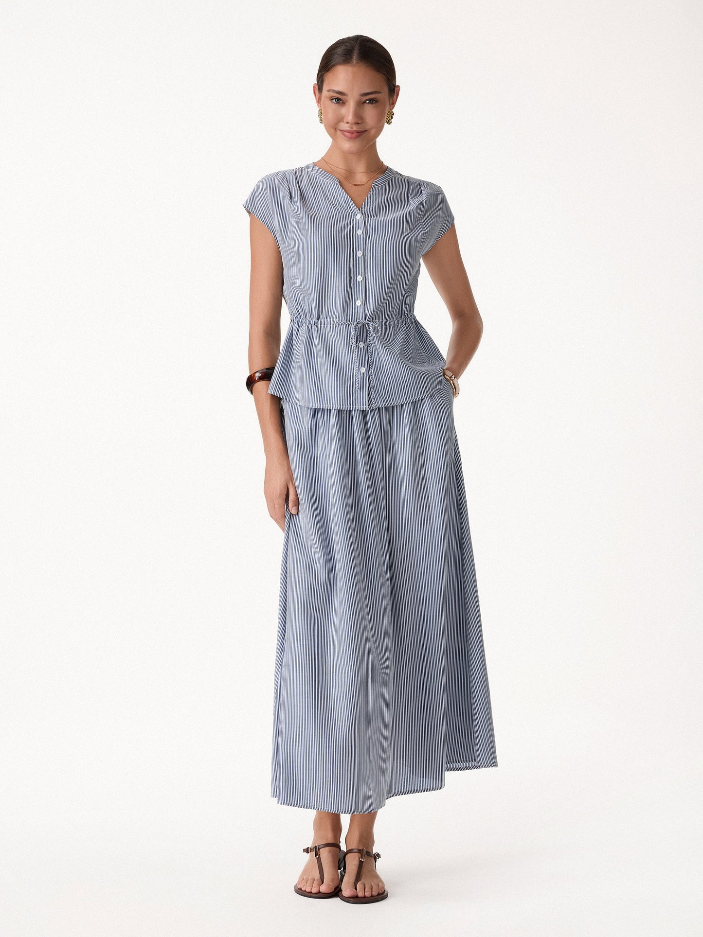 Set 2 Pezzi: Camicia in Popeline e Gonna Midi