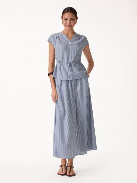 Set 2 Pezzi: Camicia in Popeline e Gonna Midi
