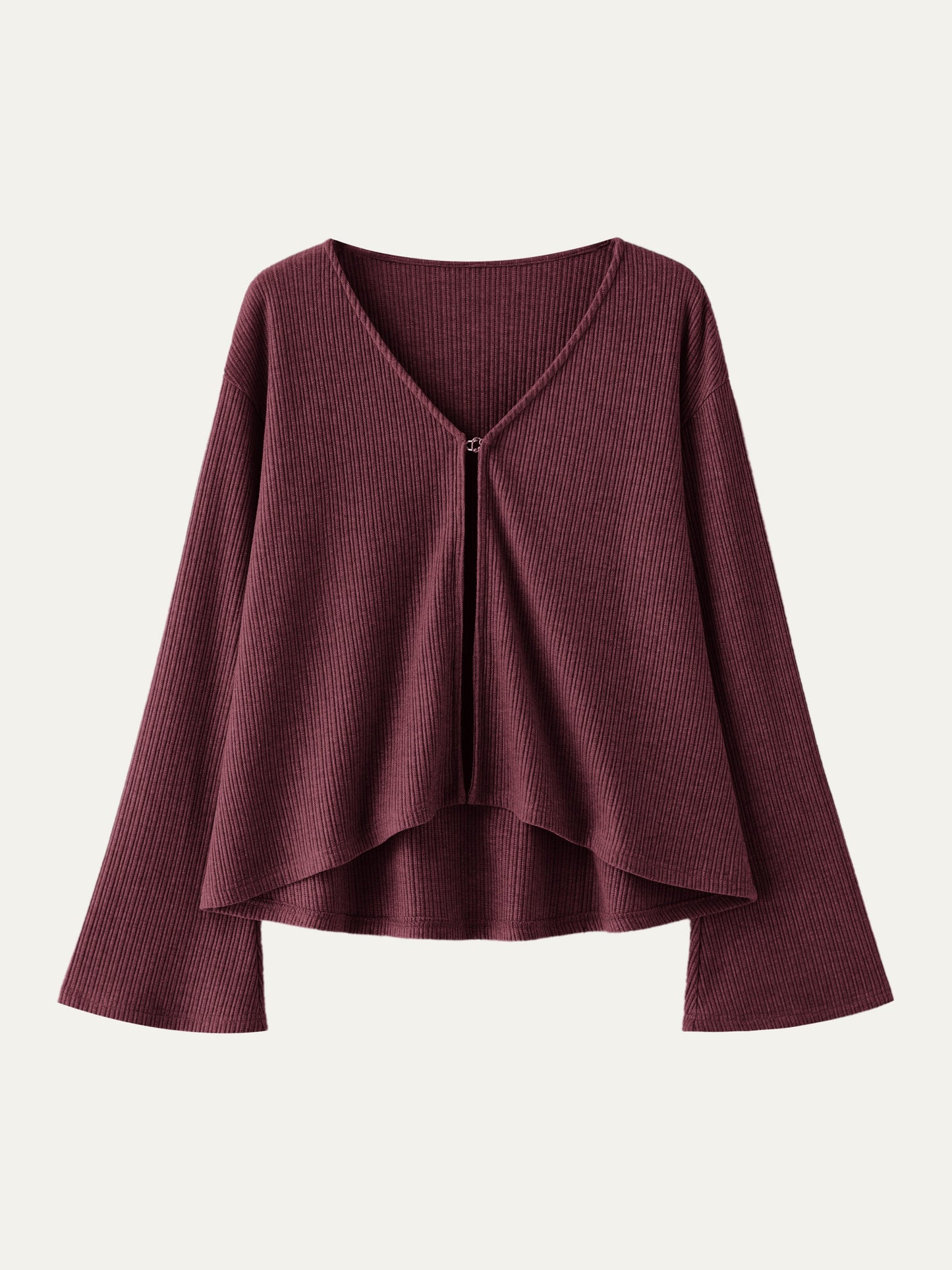 Cardigan a Collo a V con Maniche Svasate