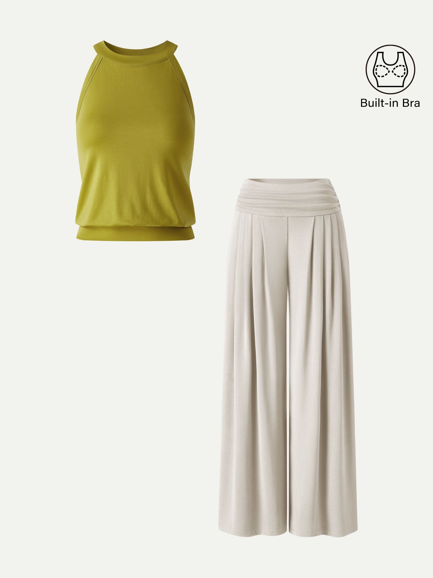 Set 2 Pezzi: Canotta Halter e Pantalone Arricciato