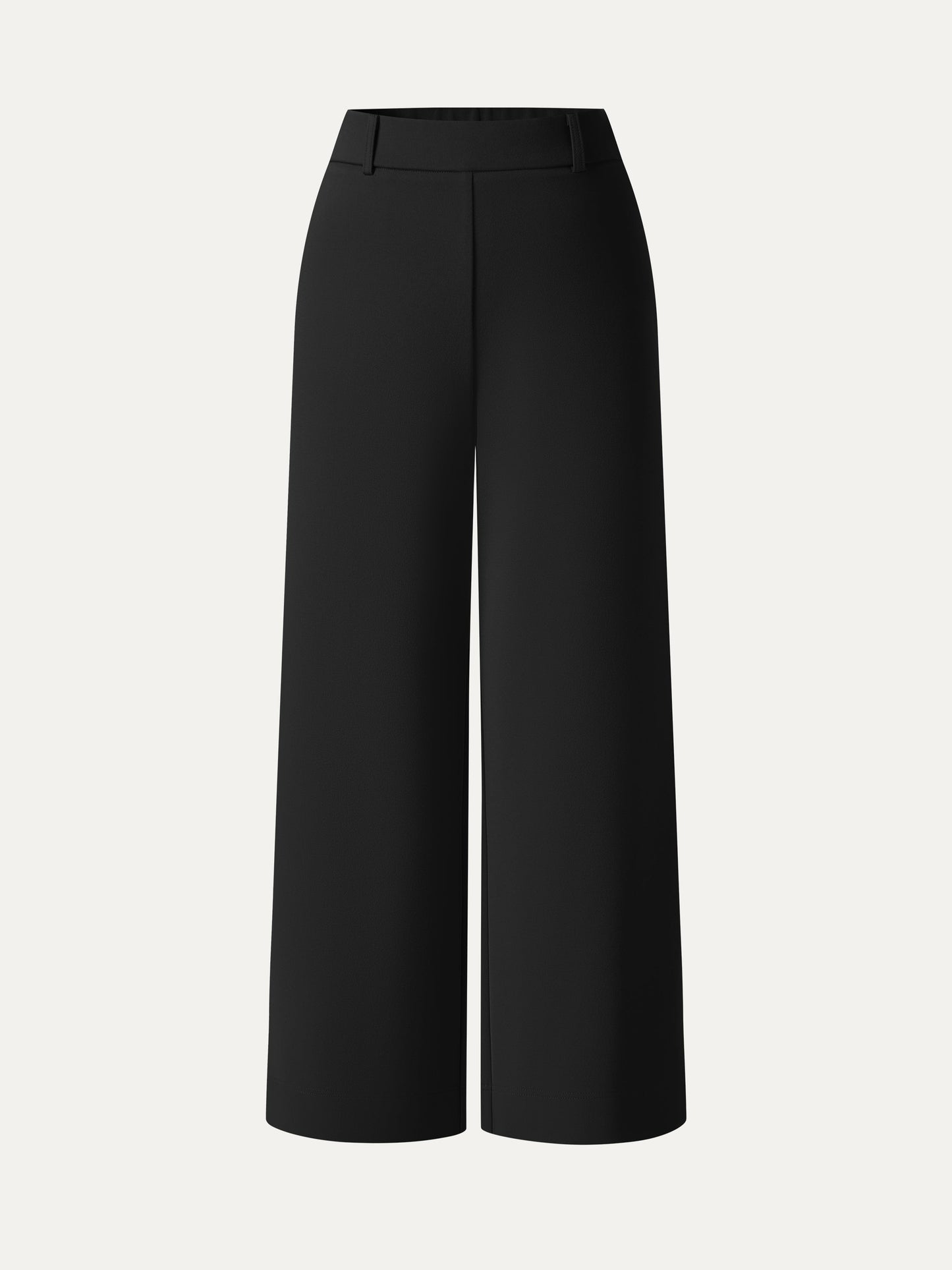 Not-See-Thru Mid Rise Cropped Wide Leg Pants with Pockets