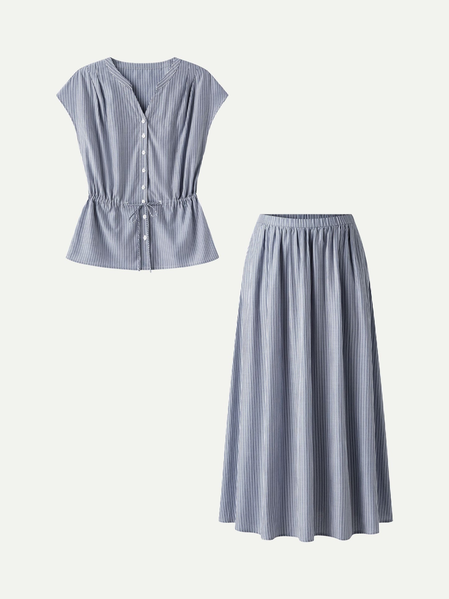 Set 2 Pezzi: Camicia in Popeline e Gonna Midi