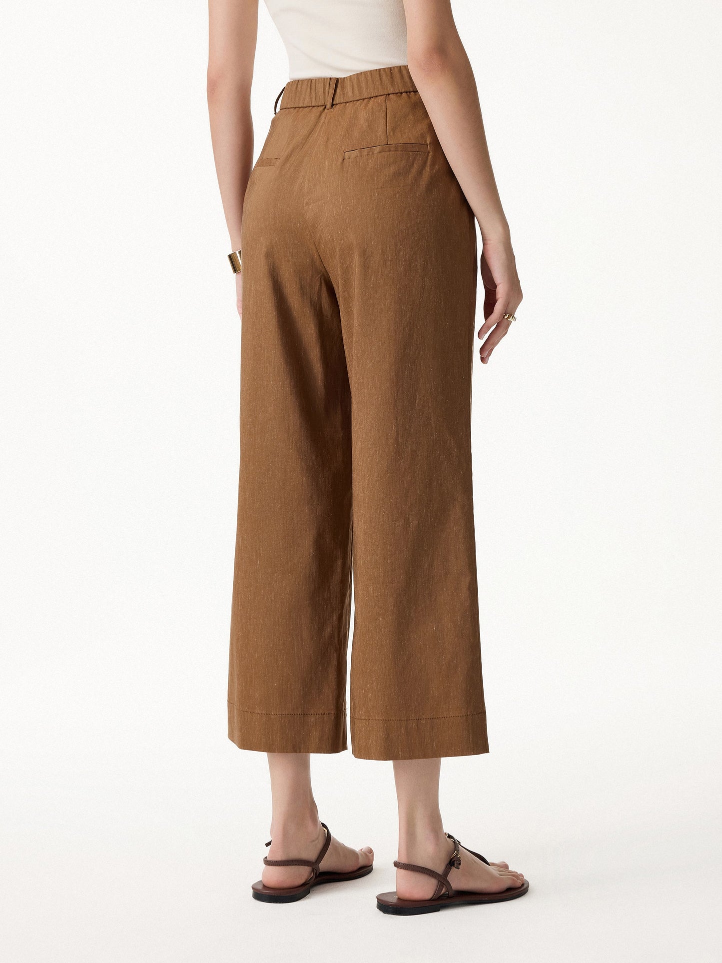 Linen Cropped Wide Leg Pants