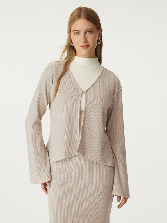 Cardigan a Collo a V con Maniche Svasate