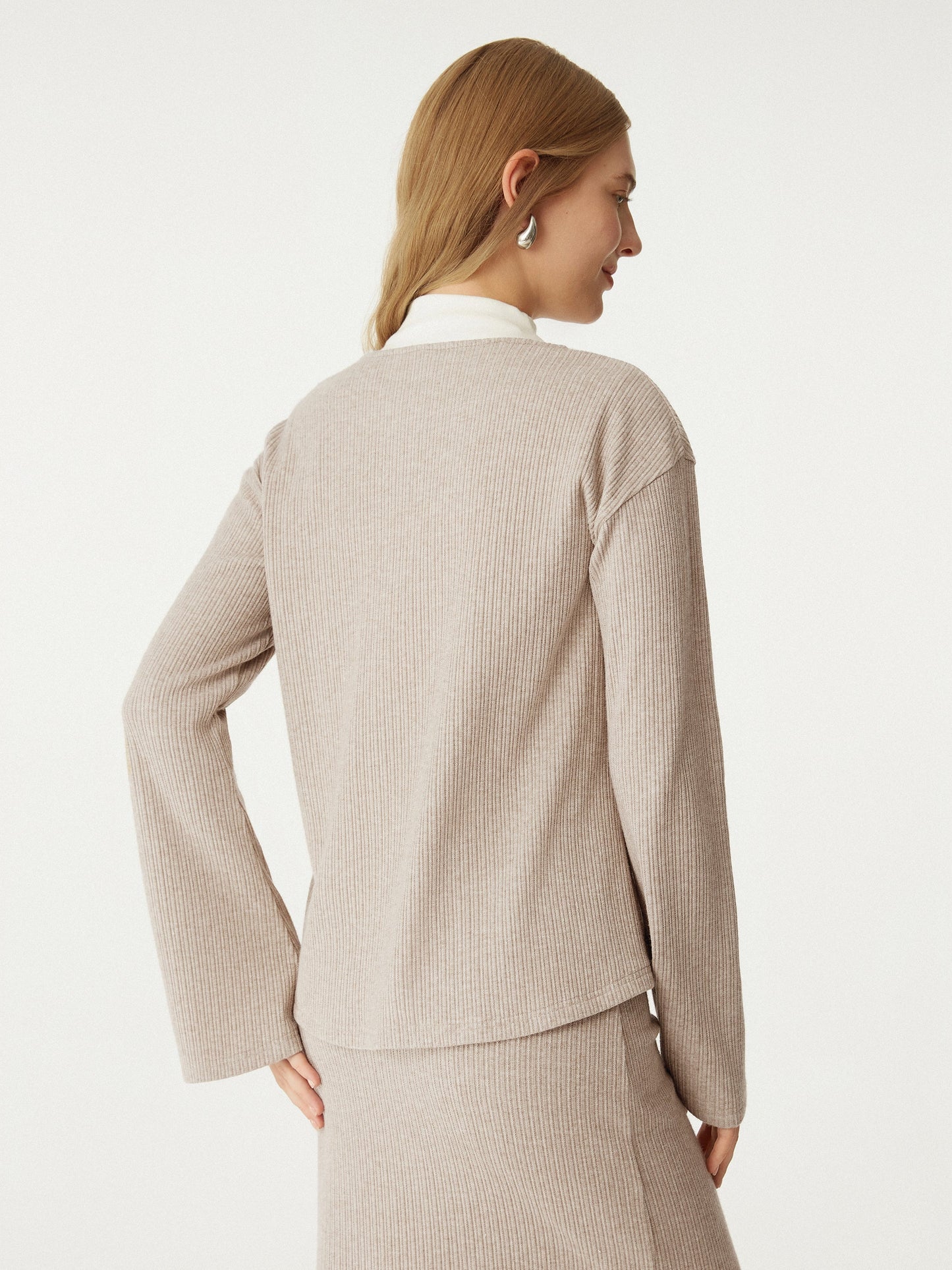 Cardigan a Collo a V con Maniche Svasate