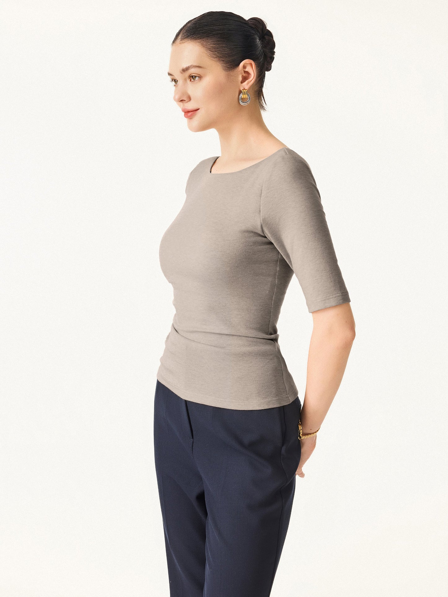 Top in Misto Lyocell e Cashmere a Collo Barchetta