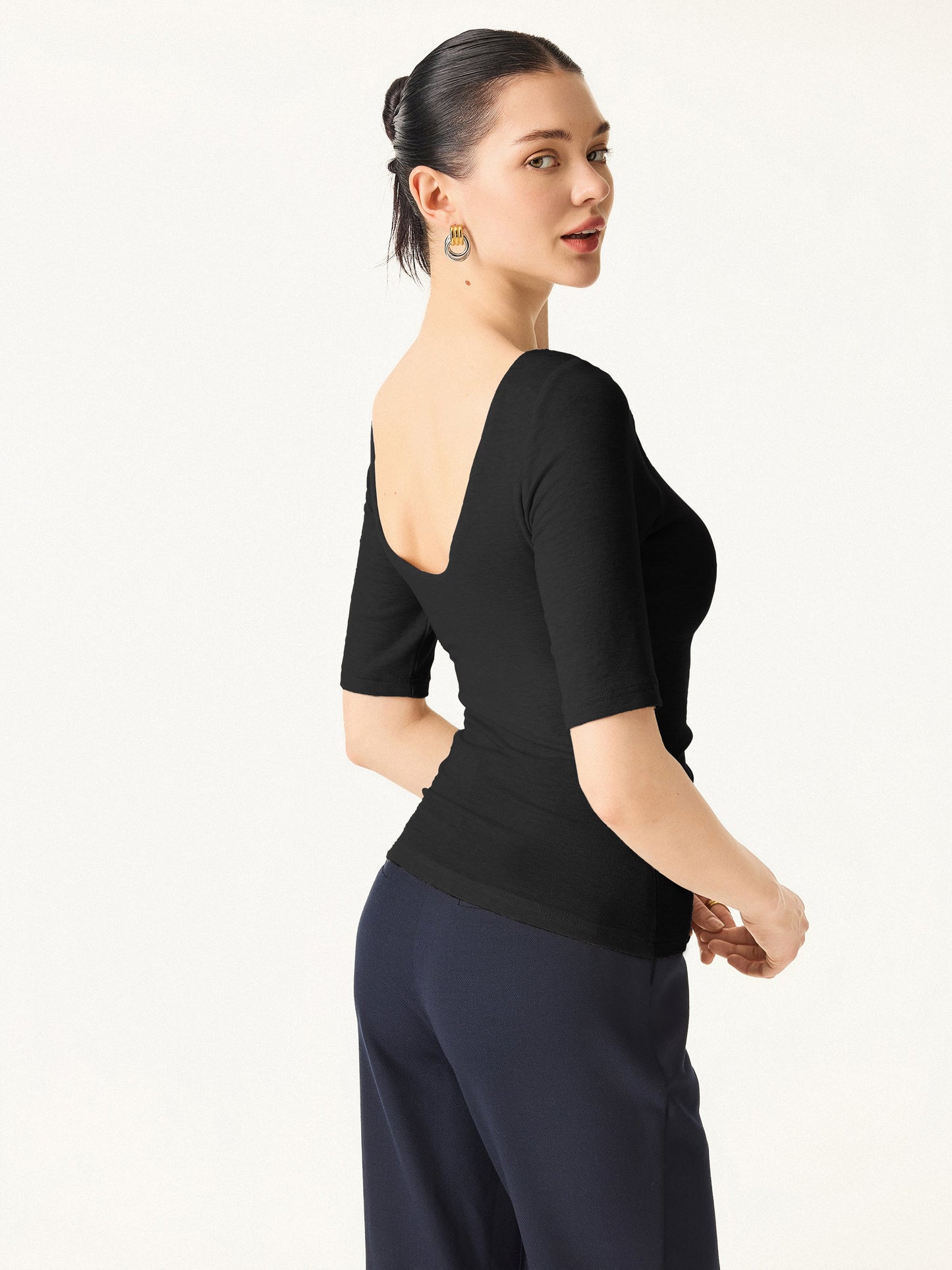 Top in Misto Lyocell e Cashmere a Collo Barchetta