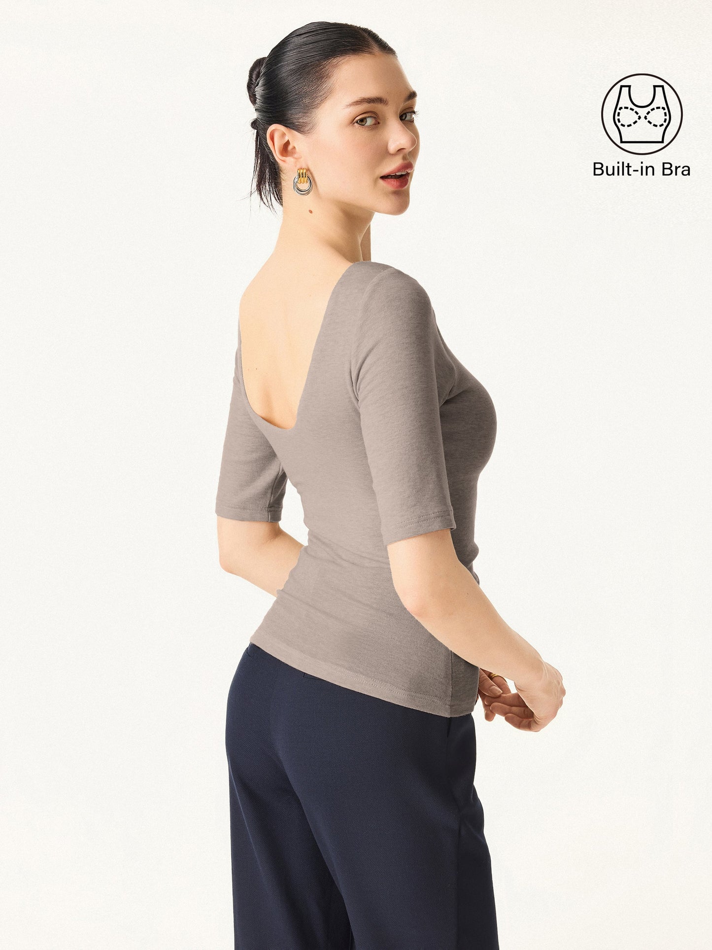 Top in Misto Lyocell e Cashmere a Collo Barchetta
