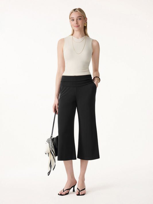 Sandwashed Modal Fold-Down Waist Flared Leg Pants
