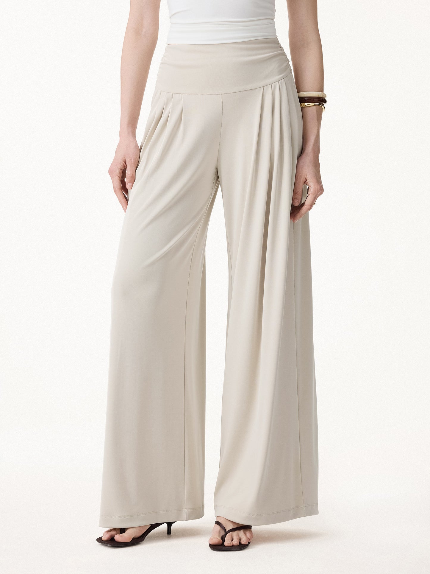 2Pcs Set Criss Cross Bra Top & Tucked Palazzo Pants with Pockets
