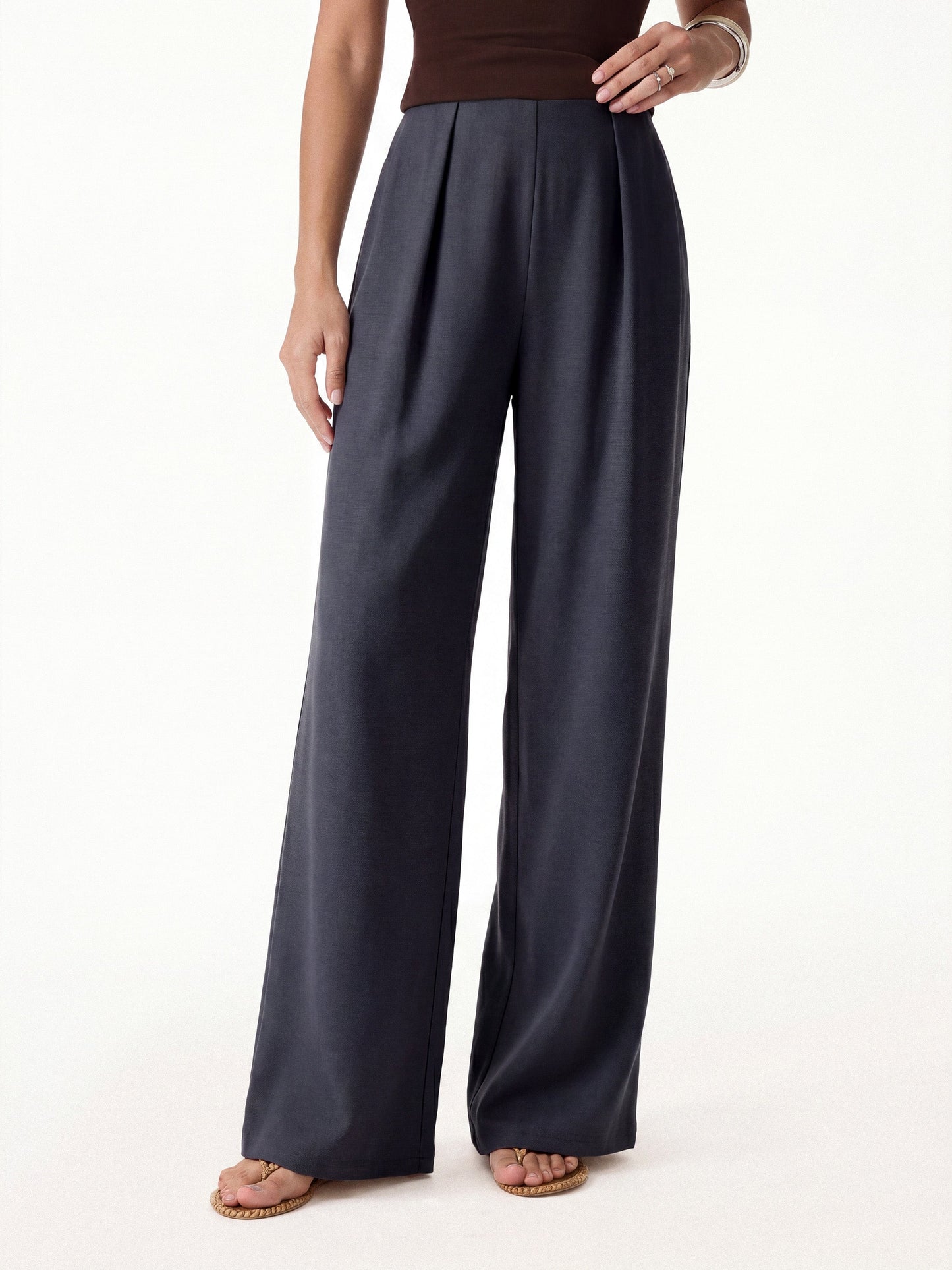 Pantalone Effetto Lino a Gamba Svasata