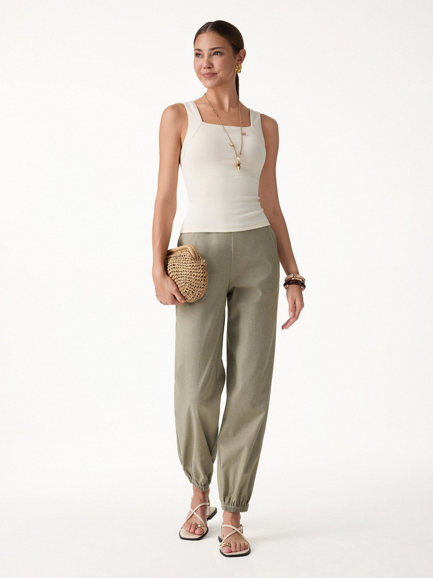 Pantalone Jogger Effetto Lino a Palloncino
