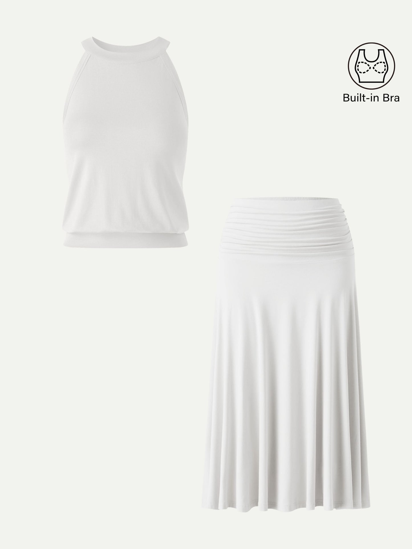 Set 2 Pezzi: Top Halter e Gonna Midi a Trapezio