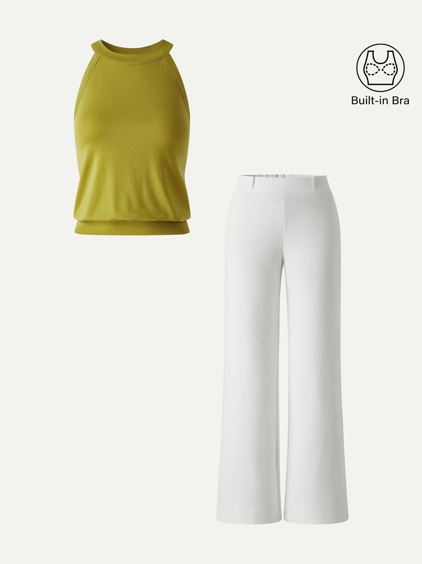 Set 2 Pezzi: Top Halter e Pantaloni a Gamba Larga con Tasche