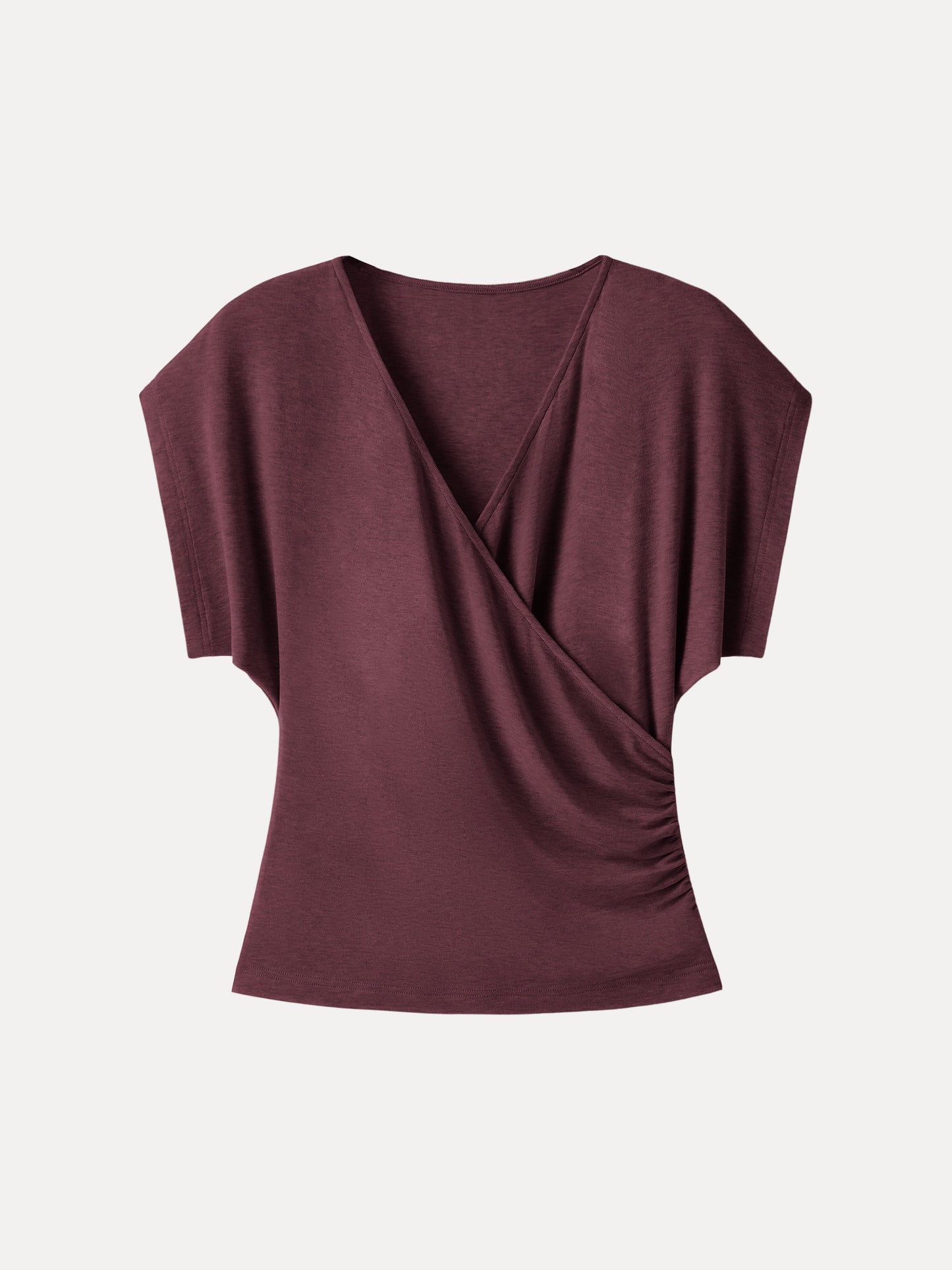 Summer Lyocell Wool Suprlice Ruched Short Sleeve Top