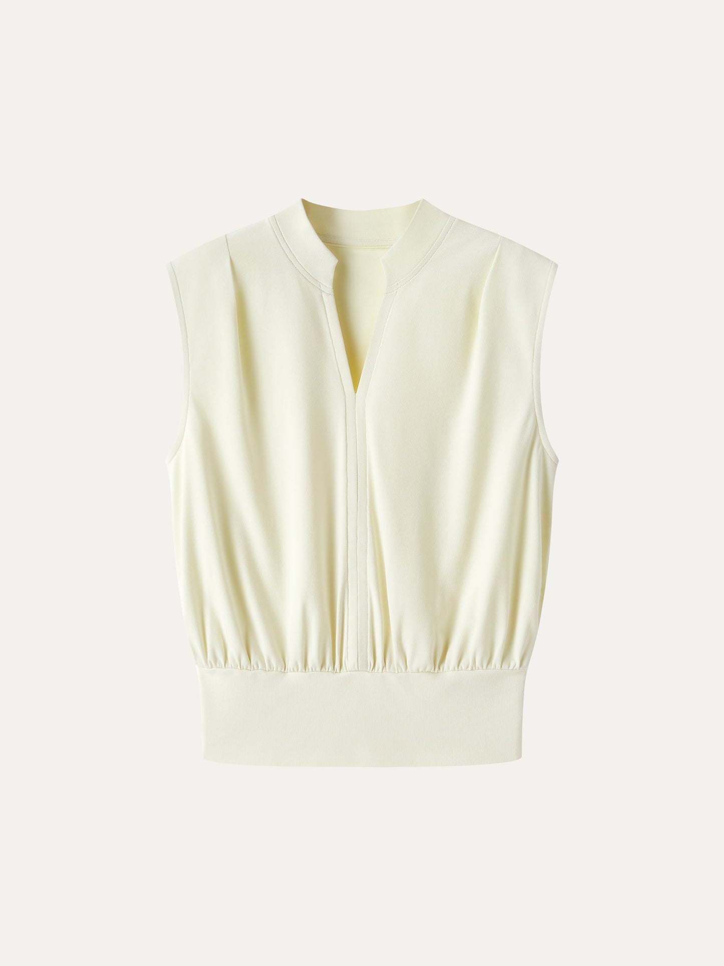 Cotton-Viscose V-neck Stand Collar Sleeveless Top