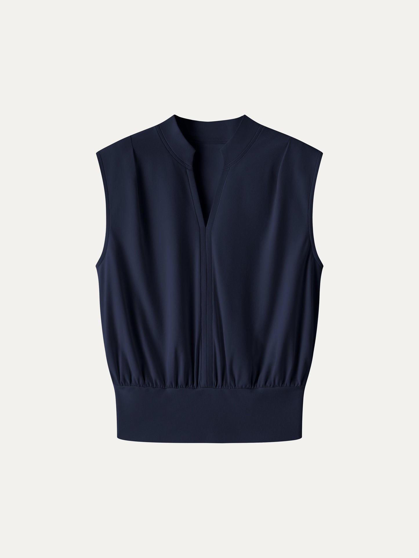Cotton-Viscose V-neck Stand Collar Sleeveless Top