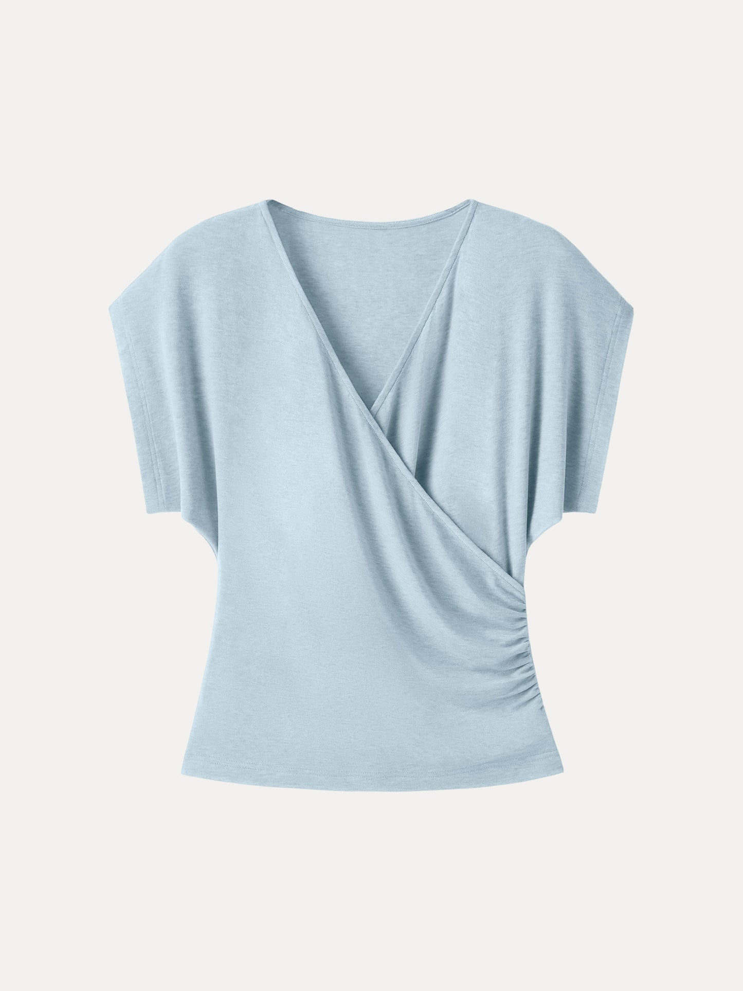 Summer Lyocell Wool Suprlice Ruched Short Sleeve Top
