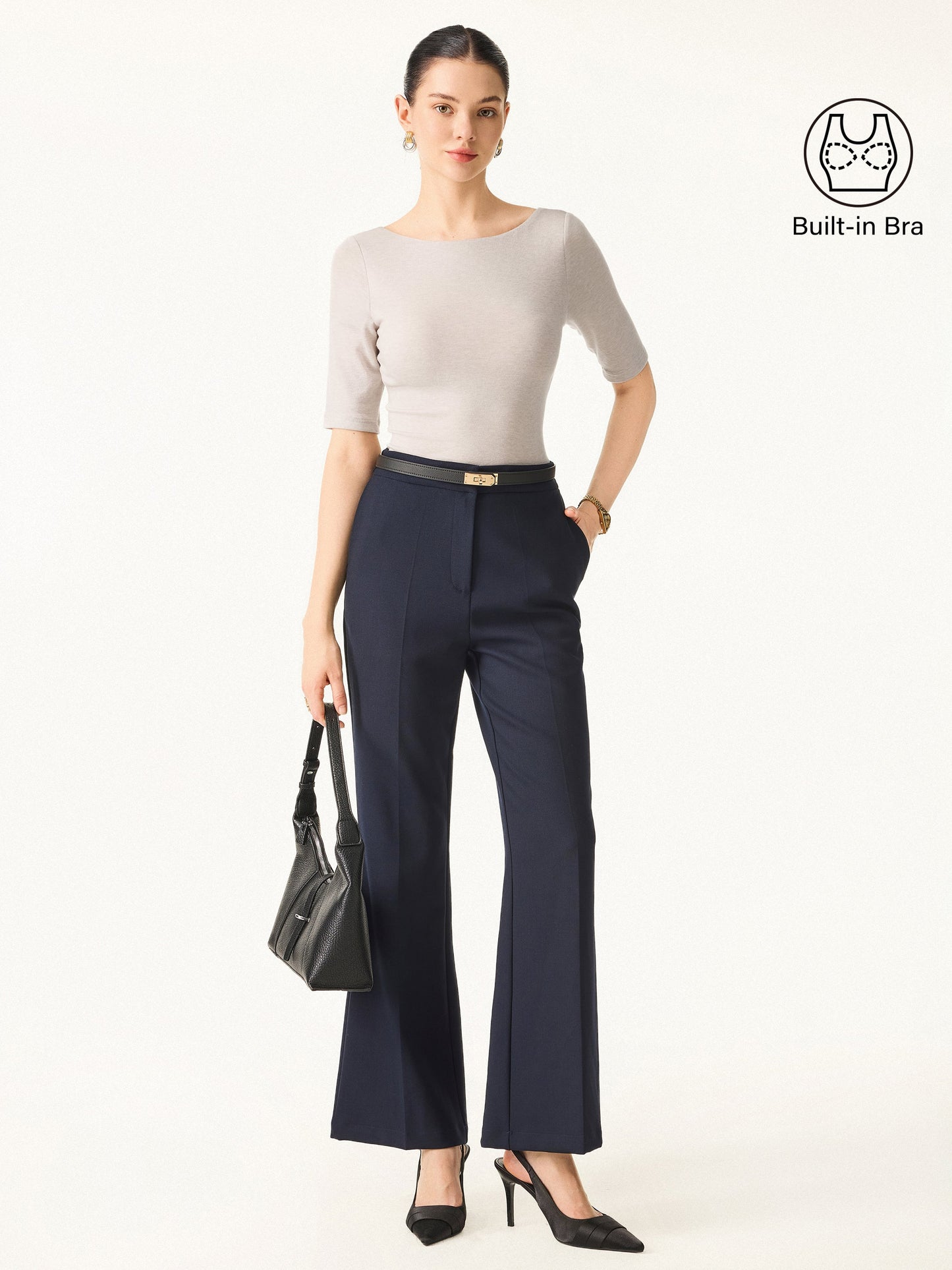 Top in Misto Lyocell e Cashmere a Collo Barchetta