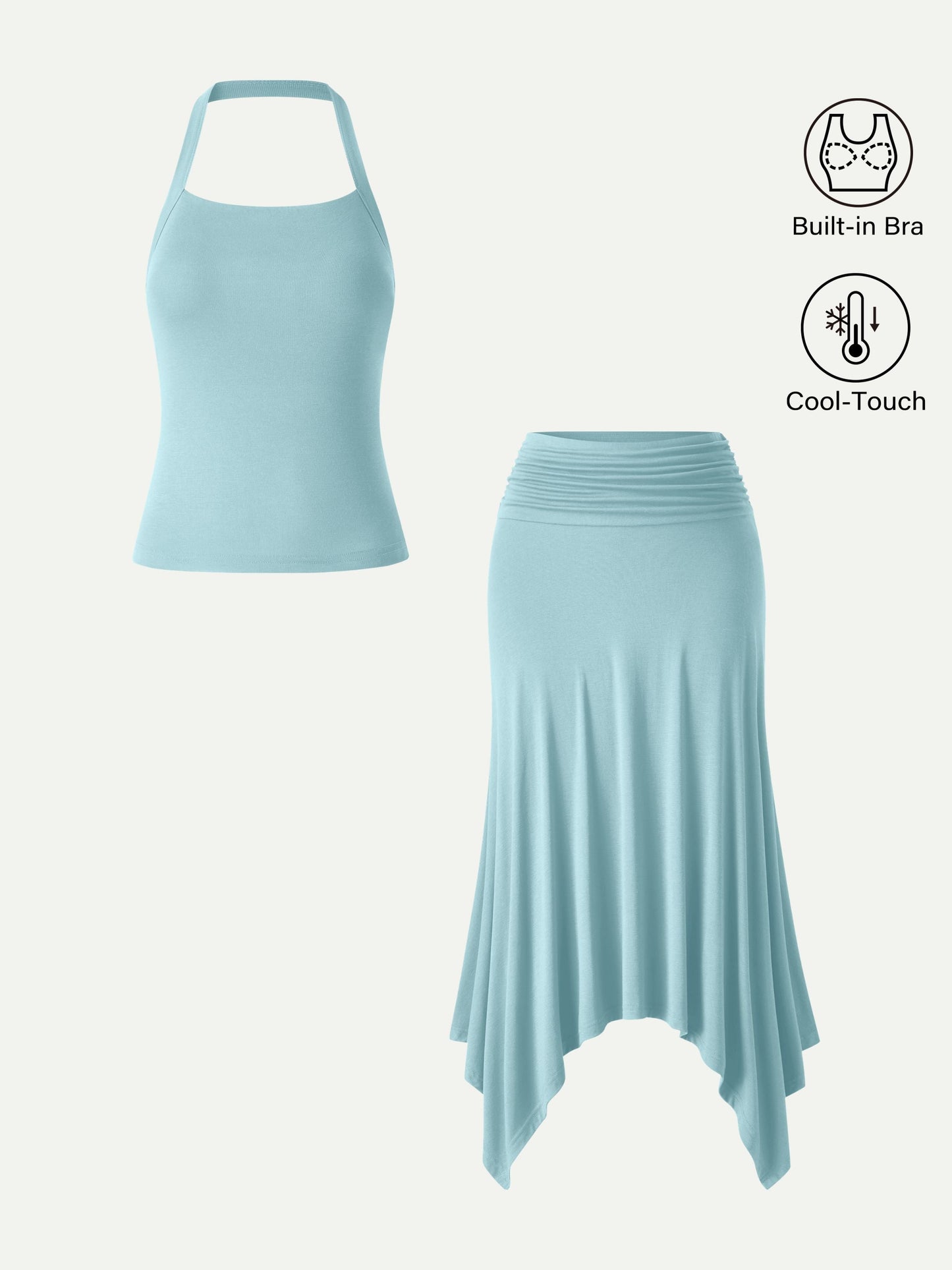 Set 2 Pezzi: Top Halter e Gonna con Orlo a Fazzoletto