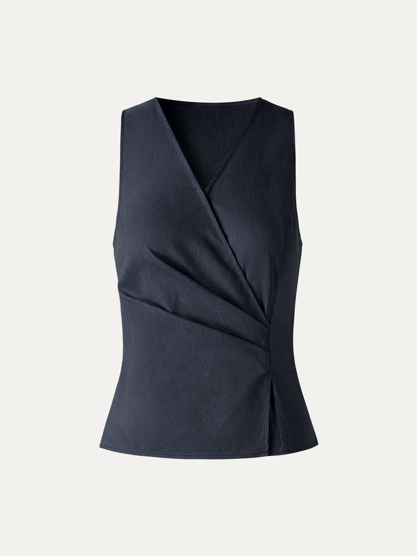 Linen Blend Surplice Top with Side Twist