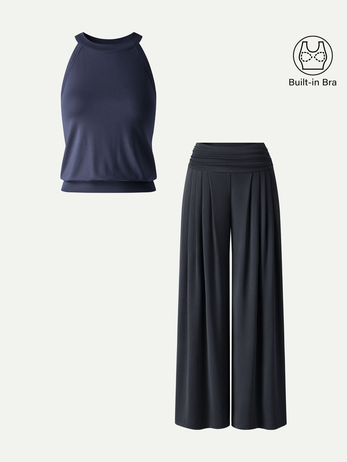 Set 2 Pezzi: Canotta Halter e Pantalone Arricciato