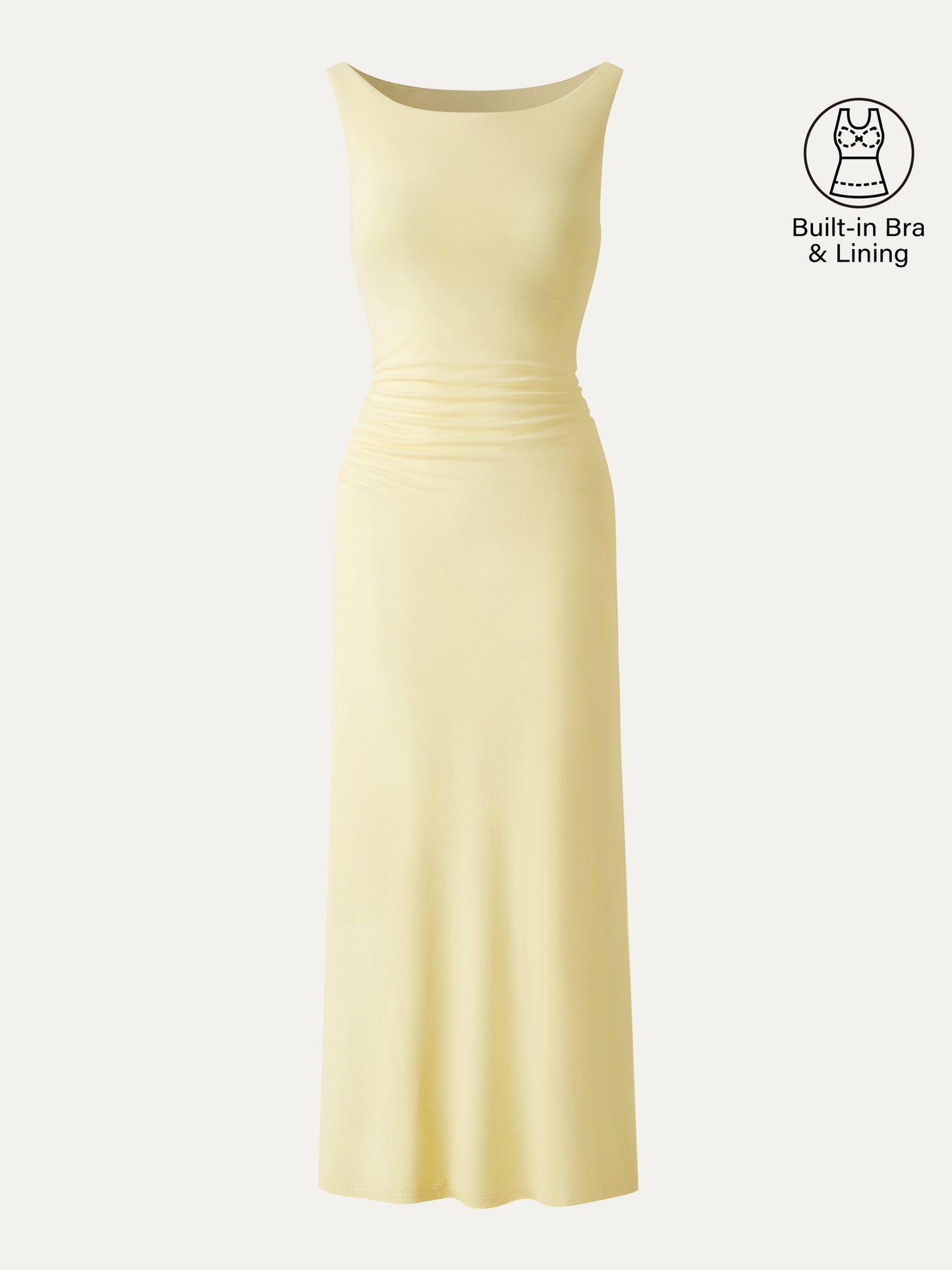 Matte Smooth Boatneck Ruched Midi Bra Dress