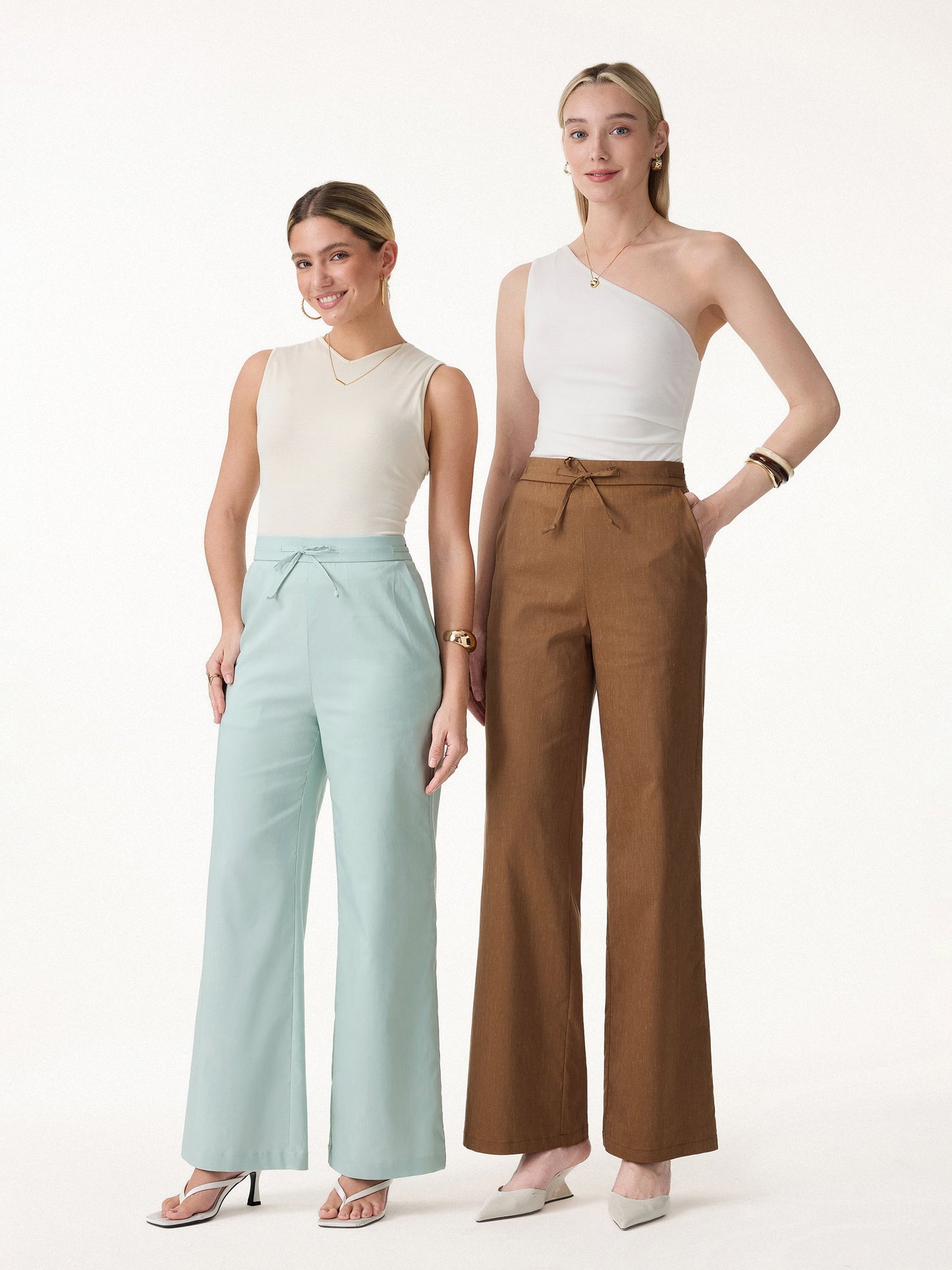 Pantalone a Gamba Larga con Coulisse e Tasche